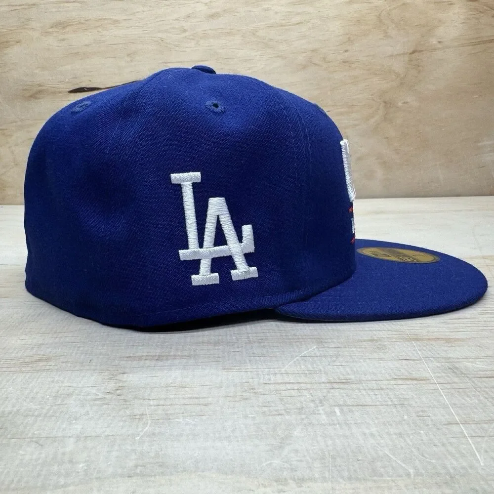 NEW Los Angeles Dodgers New Era 59Fifty Stacked Logo Fitted Cap Hat Blue 7 3/8